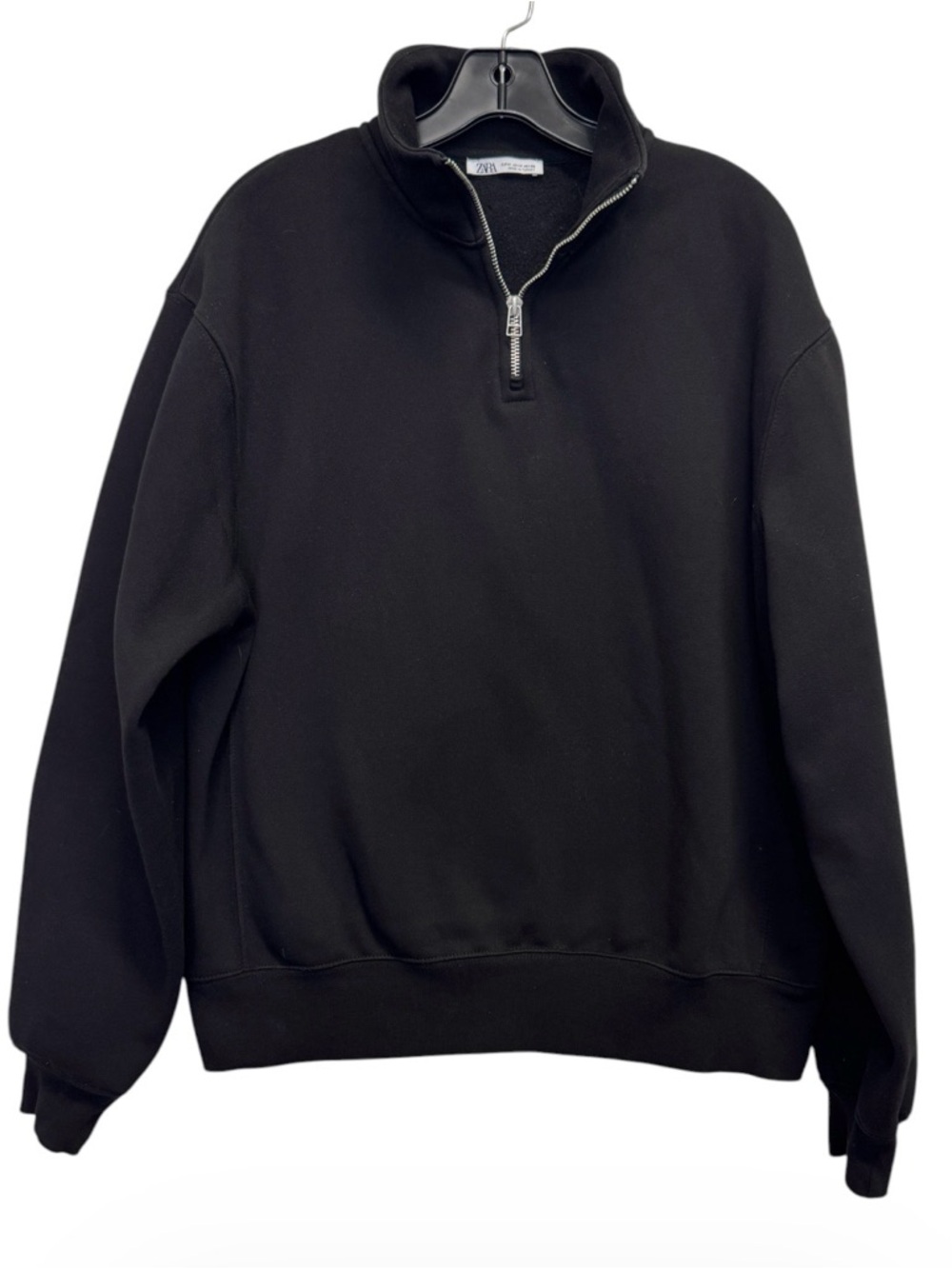 Zara Men’s Black Quarter-Zip Pullover Sweatshirt Medium